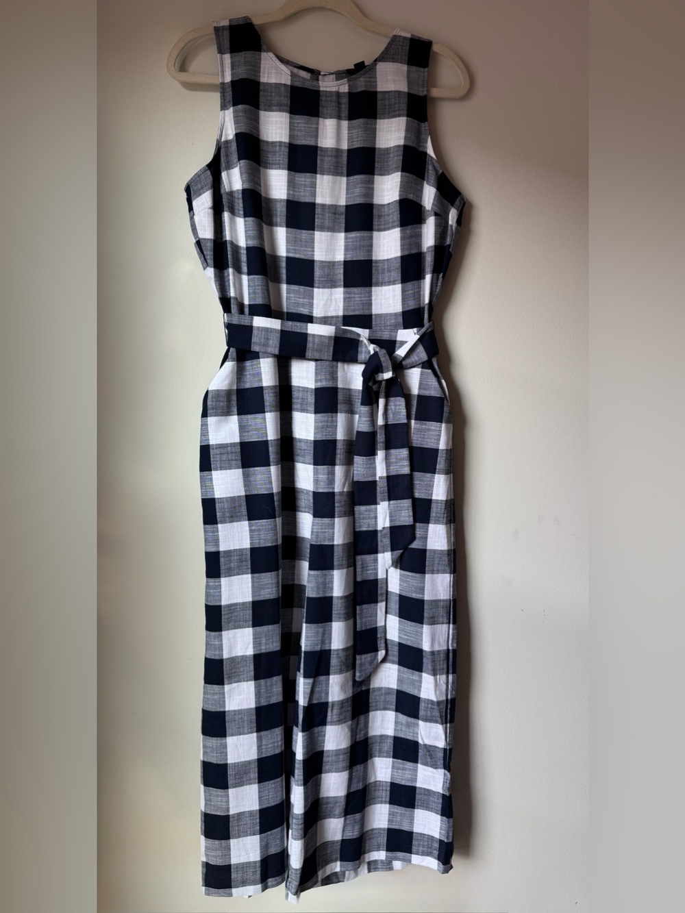 Ann Taylor Factory Black and White Gingham Belted Midi  straight leg romper